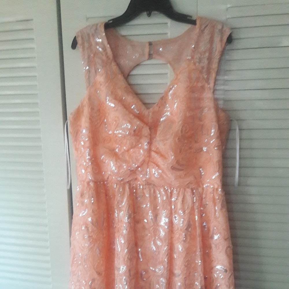 Peach Sequined Formal Dress